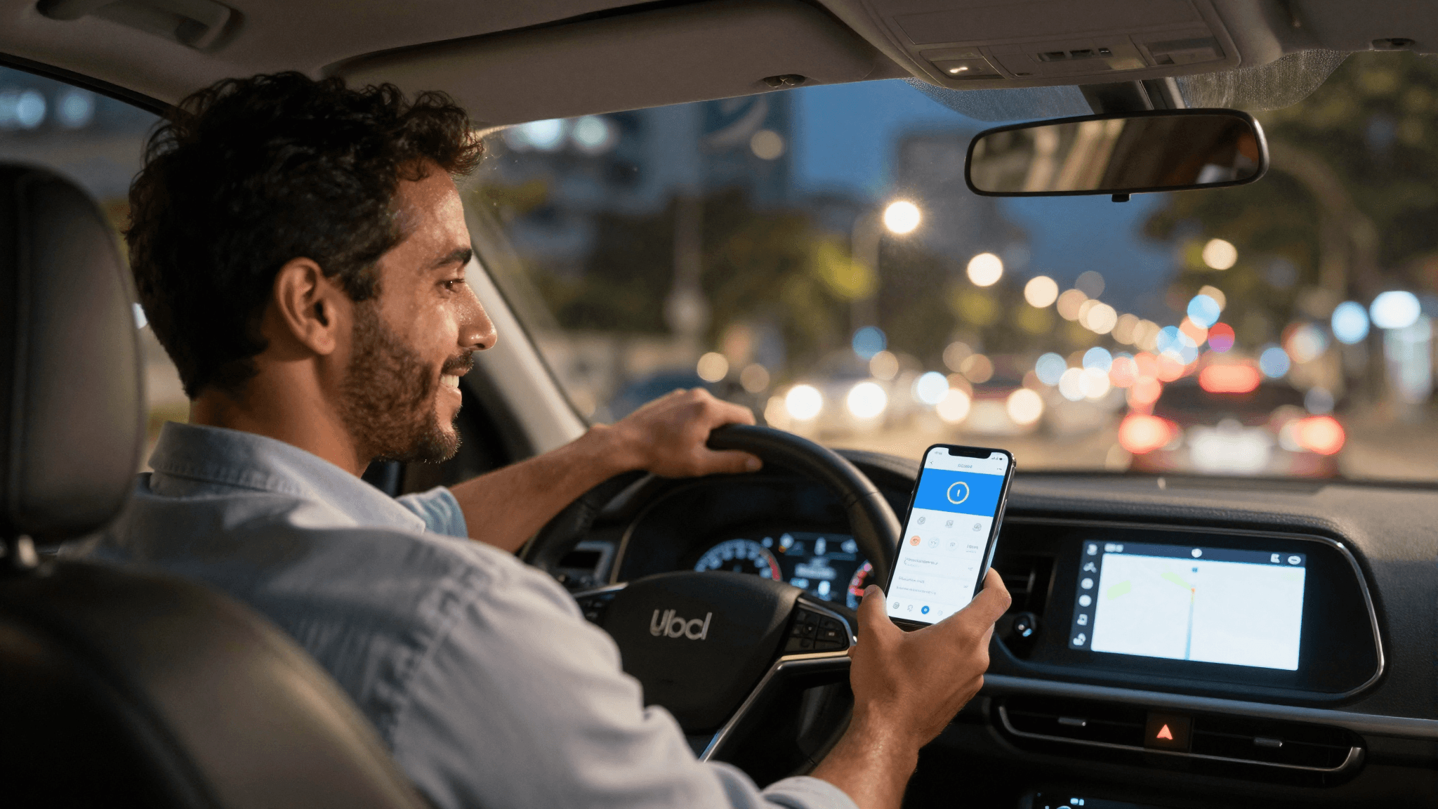 Motorista de app no carro com GPS
